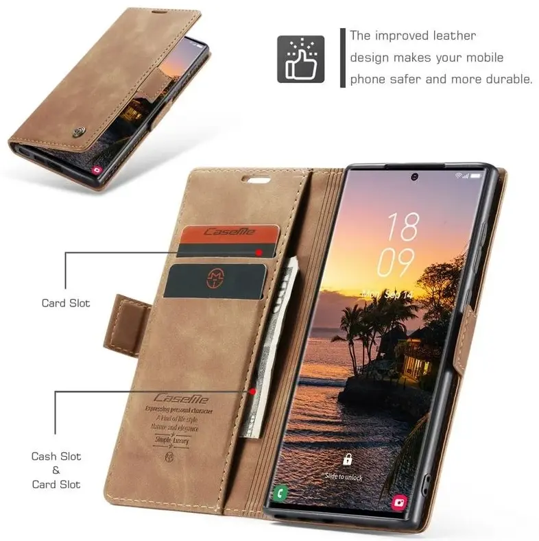 CaseMe 013 Samsung Galaxy S25 Ultra Hoesje Book Case met Standaard Bruin afbeelding 7