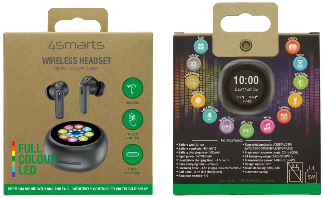 4smarts SkyBuds Screen ANC TWS Headset Draadloze Oordopjes Zwart afbeelding 12