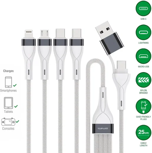4smarts 4in2 Multi oplaadkabel 25cm Wit afbeelding 3