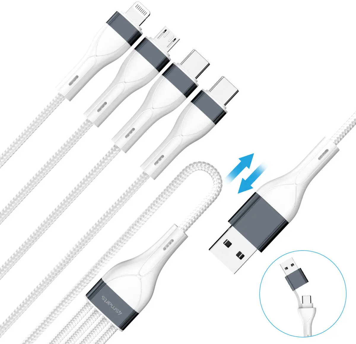 4smarts 4in2 Multi oplaadkabel 25cm Wit afbeelding 5