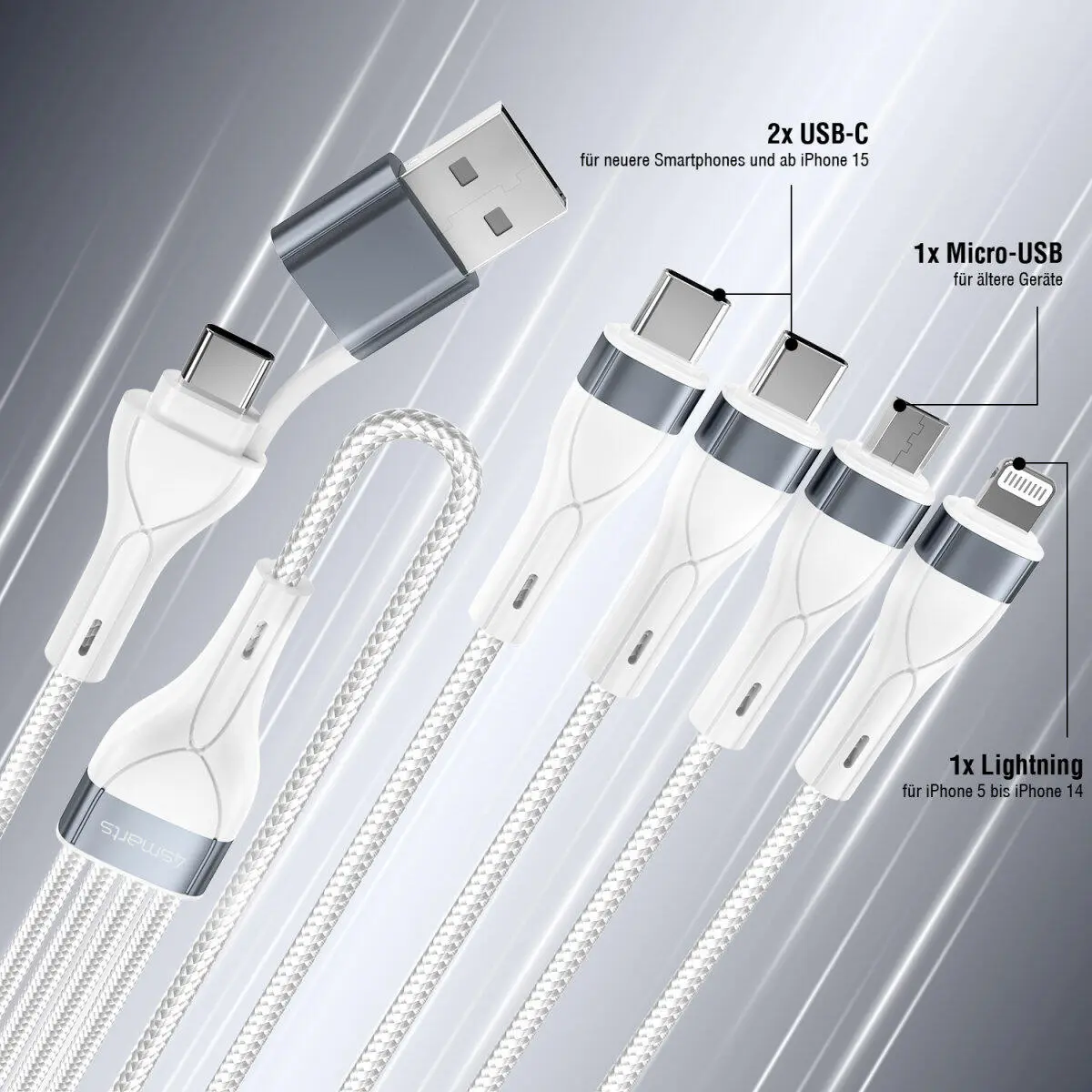 4smarts 4in2 Multi oplaadkabel 25cm Wit afbeelding 6