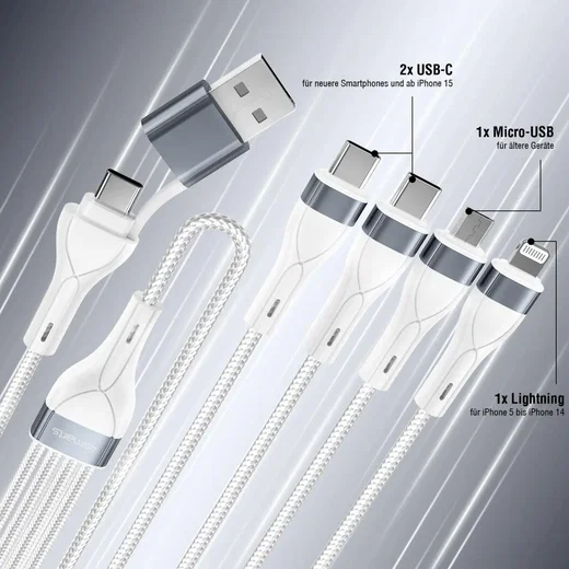 4smarts 4in2 Multi oplaadkabel 25cm Wit afbeelding 6