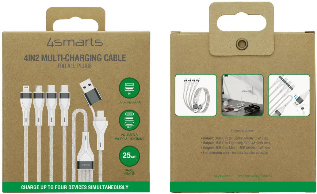 4smarts 4in2 Multi oplaadkabel 25cm Wit afbeelding 9