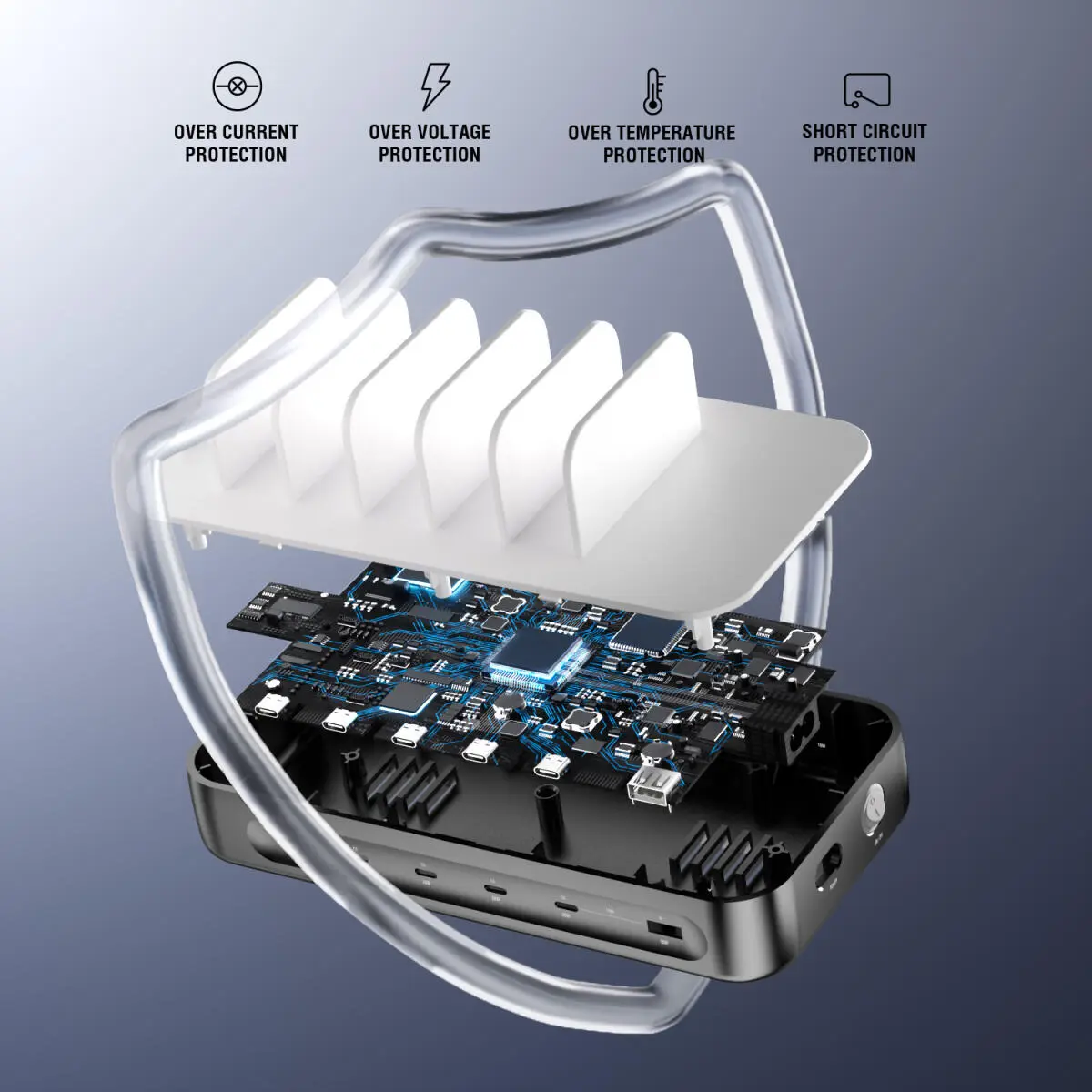 4Smarts Team 100W Laadstation 5x USB-C 1x USB-A Oplader Grijs afbeelding 4