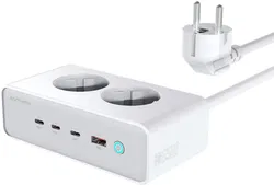 4smarts Oplaad Station Bureau GaN 65W 3X USB-C + 2X AC Stopcontact + USB-A Wit afbeelding