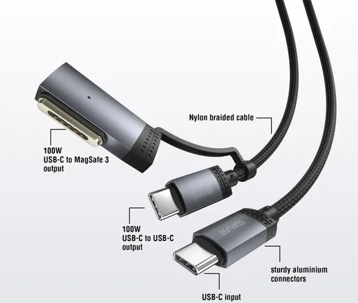 4Smarts MagSafe 3 Adapter en USB-C naar USB-C Kabel 100W 2M Zwart afbeelding 5
