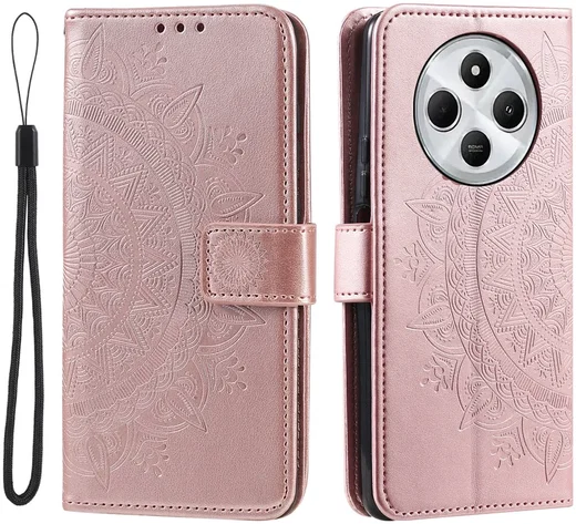 Xiaomi Redmi 14C Hoesje Mandala Book Case met Pasjeshouder Roze Goud afbeelding 1