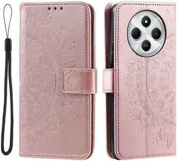 Xiaomi Redmi 14C Hoesje Mandala Book Case met Pasjeshouder Roze Goud