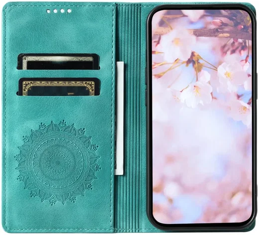 Xiaomi 14T Hoesje Mandala Book Case met Pasjeshouder Groen afbeelding 2