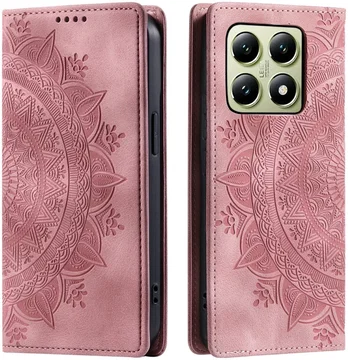 Xiaomi 14T Hoesje Mandala Book Case met Pasjeshouder Roze Goud