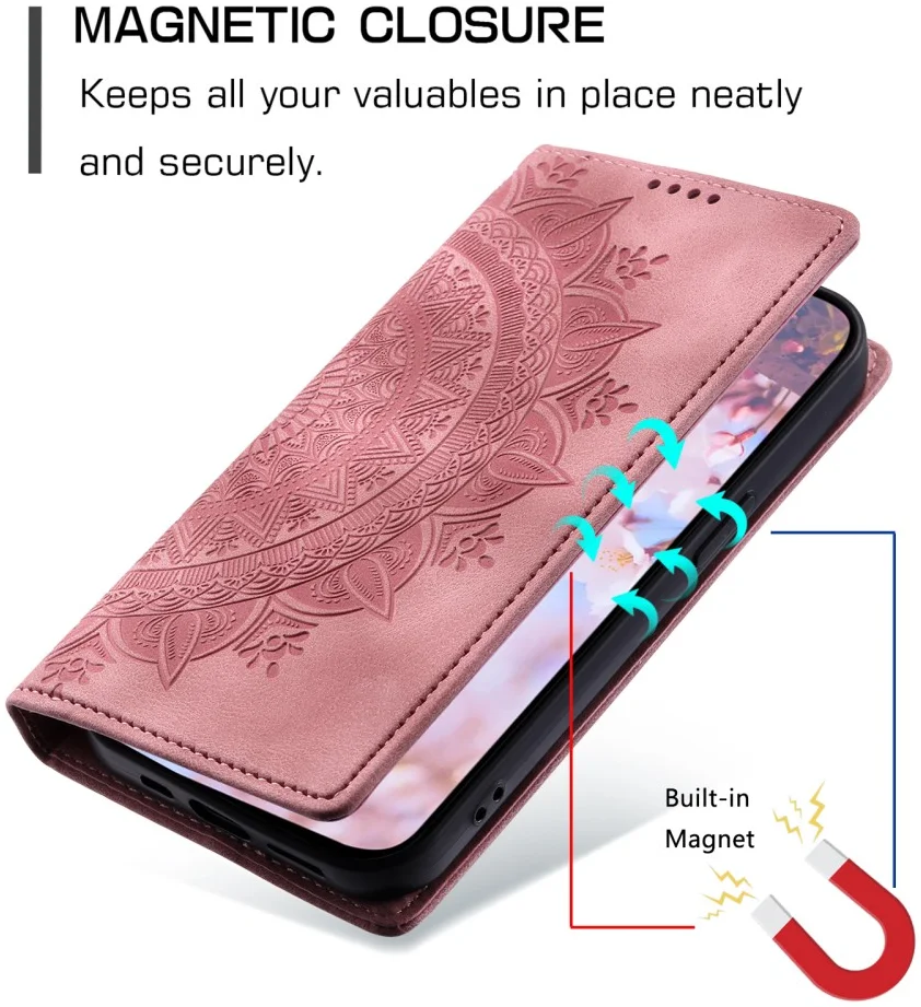 Samsung Galaxy A16 Hoesje Mandala Book Case met Pasjeshouder Roze Goud afbeelding 3