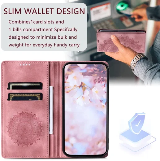 Samsung Galaxy A16 Hoesje Mandala Book Case met Pasjeshouder Roze Goud afbeelding 4