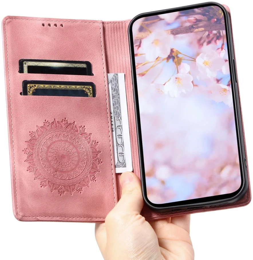 Samsung Galaxy A16 Hoesje Mandala Book Case met Pasjeshouder Roze Goud afbeelding 7