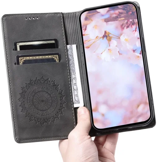 Samsung Galaxy A16 Hoesje Mandala Book Case met Pasjeshouder Zwart afbeelding 7