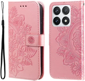 Xiaomi 14T Pro Hoesje Bloemen Print Wallet Book Case Roze