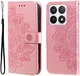 Xiaomi 14T Pro Hoesje Bloemen Print Wallet Book Case Roze afbeelding 1