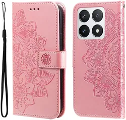 Xiaomi 14T Pro Hoesje Bloemen Print Wallet Book Case Roze afbeelding