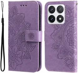 Xiaomi 14T Pro Hoesje Bloemen Print Wallet Book Case Paars afbeelding