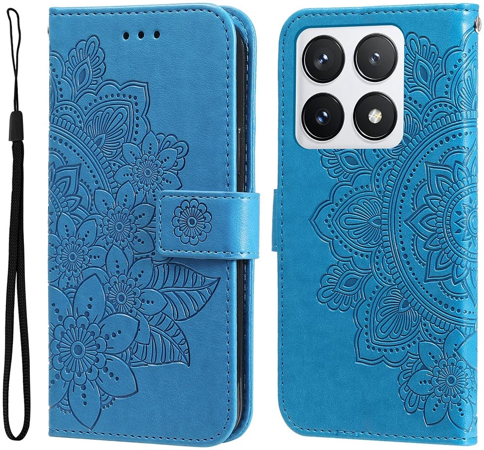 Xiaomi 14T Pro Hoesje Bloemen Print Wallet Book Case Blauw afbeelding 1