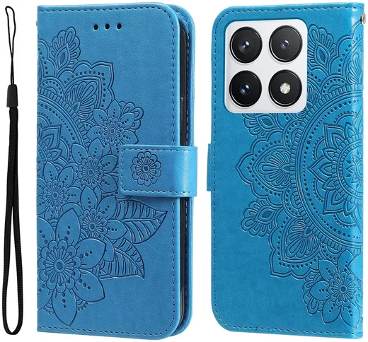Xiaomi 14T Pro Hoesje Bloemen Print Wallet Book Case Blauw afbeelding 1