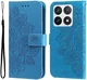Xiaomi 14T Pro Hoesje Bloemen Print Wallet Book Case Blauw