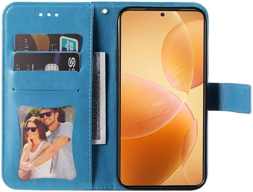 Xiaomi 14T Pro Hoesje Bloemen Print Wallet Book Case Blauw afbeelding 2