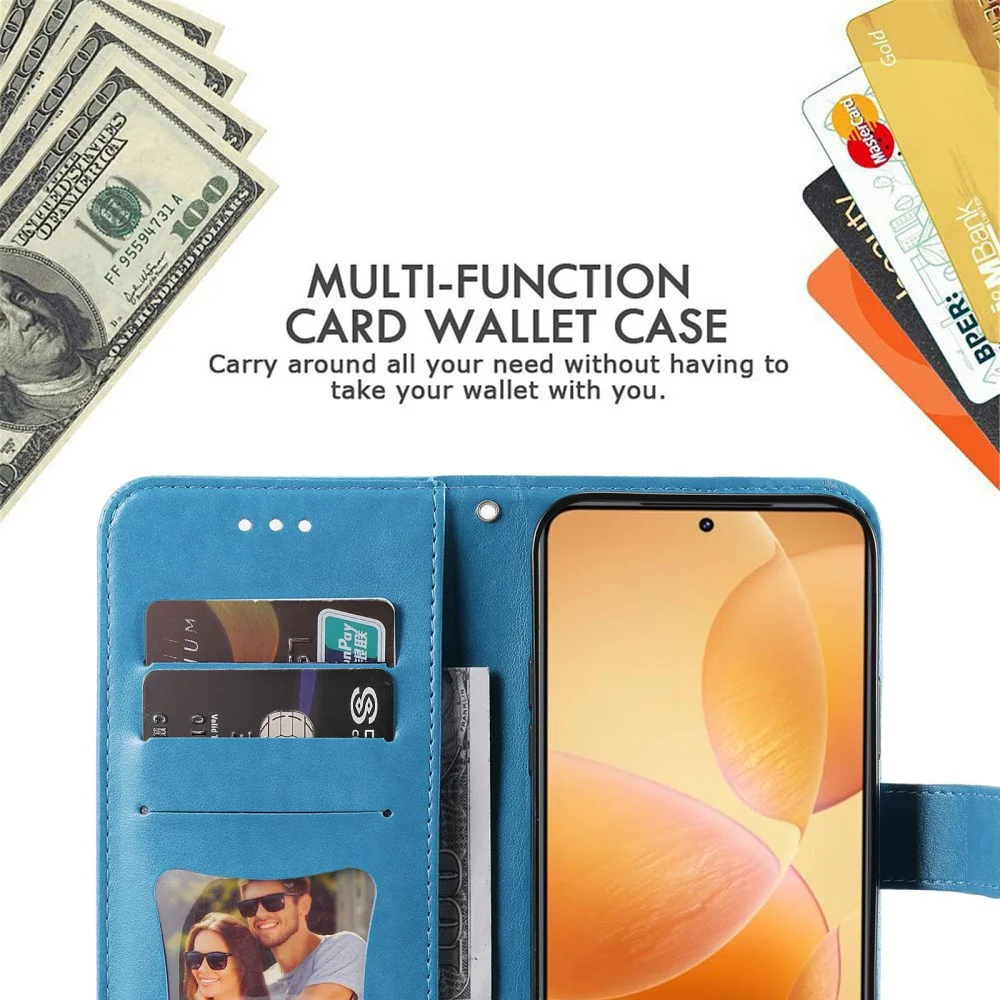 Xiaomi 14T Pro Hoesje Bloemen Print Wallet Book Case Blauw afbeelding 3