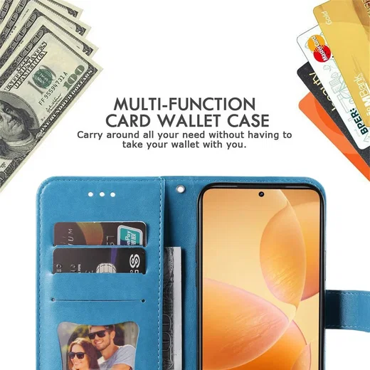 Xiaomi 14T Pro Hoesje Bloemen Print Wallet Book Case Blauw afbeelding 3