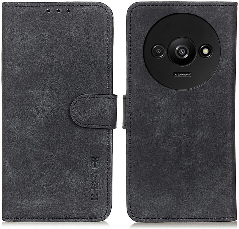 KHAZNEH Xiaomi Redmi A3 Hoesje Retro Wallet Book Case Zwart afbeelding 2