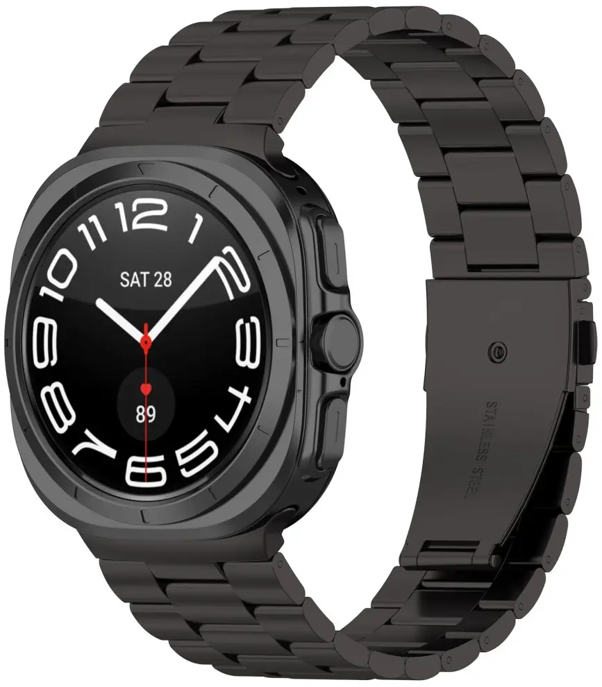 Samsung Galaxy Watch Ultra / 2 Bandje - Roestvrij Staal Vlindersluiting - Zwart afbeelding 2