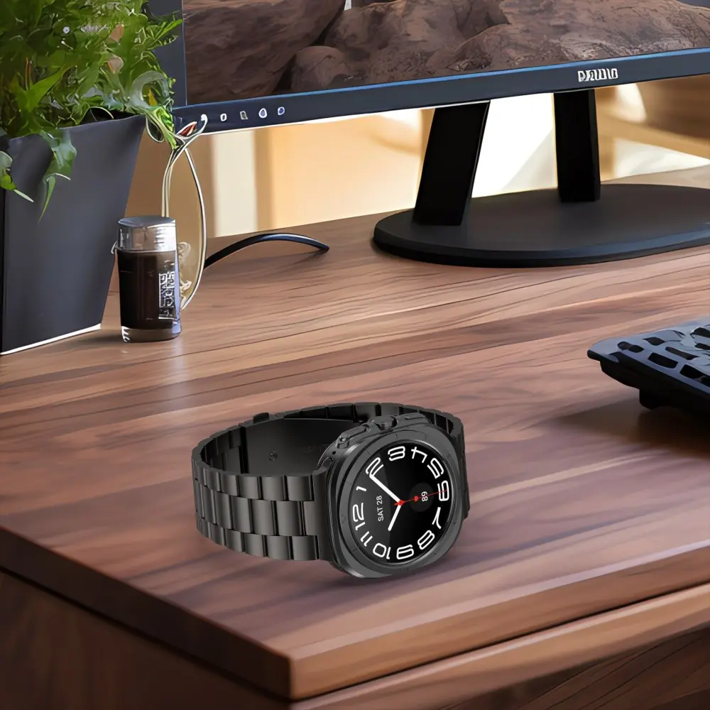 Samsung Galaxy Watch Ultra / 2 Bandje - Roestvrij Staal Vlindersluiting - Zwart afbeelding 7