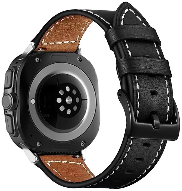 Samsung Galaxy Watch Ultra / 2 Bandje - Duurzaam Kalfsleer - 47MM - Zwart/Bruin afbeelding 1