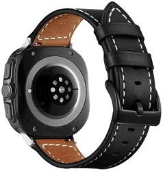 Samsung Galaxy Watch Ultra Bandje - Duurzaam Kalfsleer - 47MM - Zwart/Bruin afbeelding