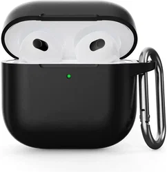 Apple AirPods 4 Siliconen Hoesje met Karabijnhaak Zwart afbeelding