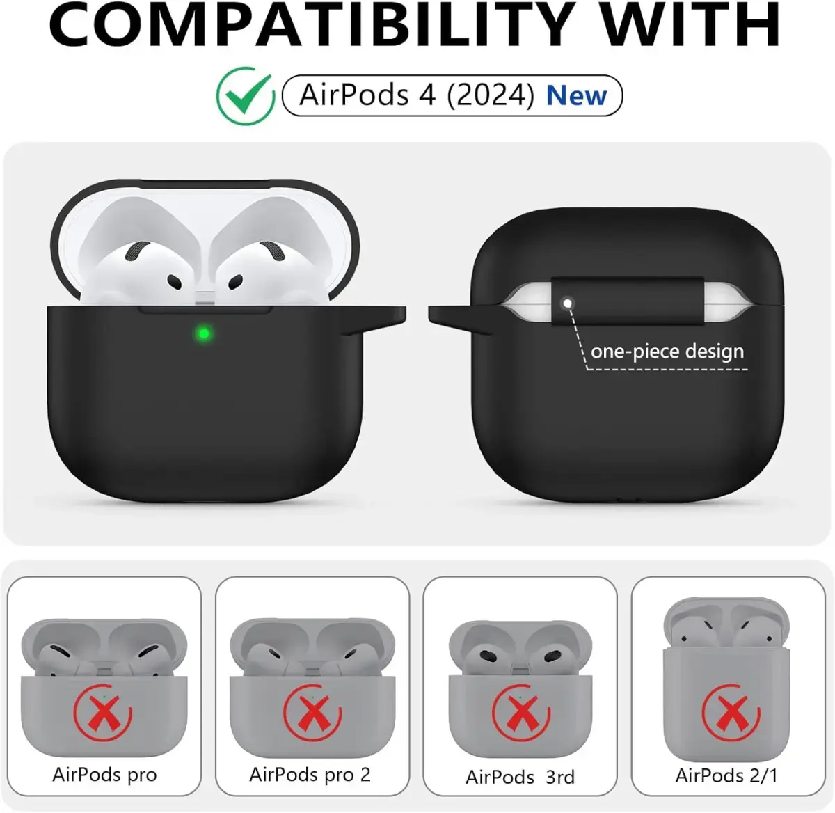 Apple AirPods 4 Siliconen Hoesje met Karabijnhaak Zwart afbeelding 2