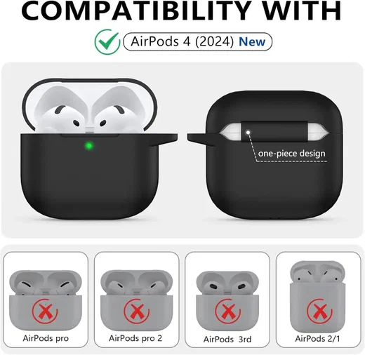 Apple AirPods 4 Siliconen Hoesje met Karabijnhaak Zwart afbeelding 2