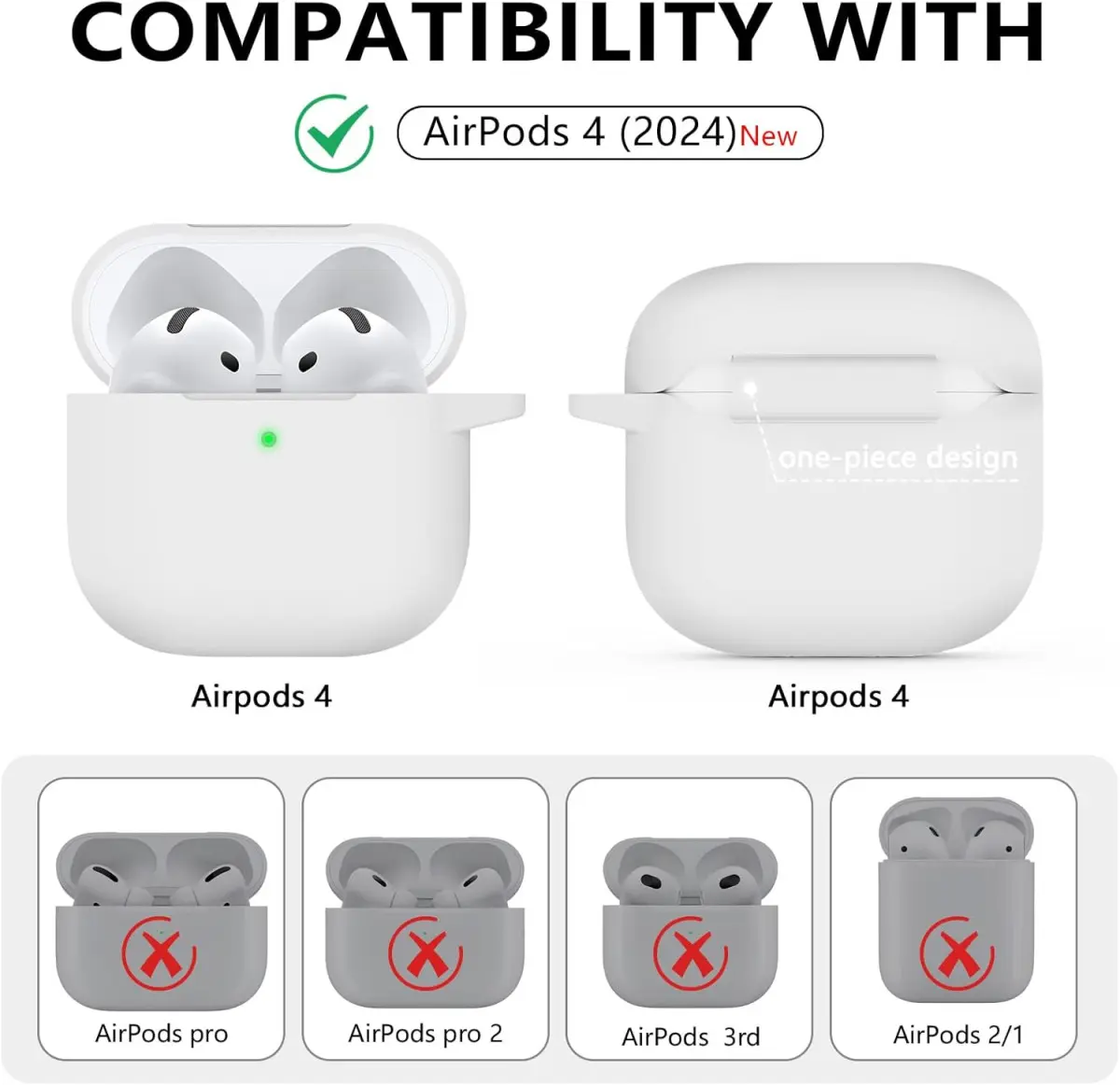 Apple AirPods 4 Siliconen Hoesje met Karabijnhaak Wit afbeelding 2