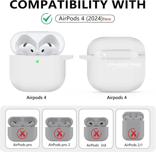 Apple AirPods 4 Siliconen Hoesje met Karabijnhaak Wit afbeelding 2