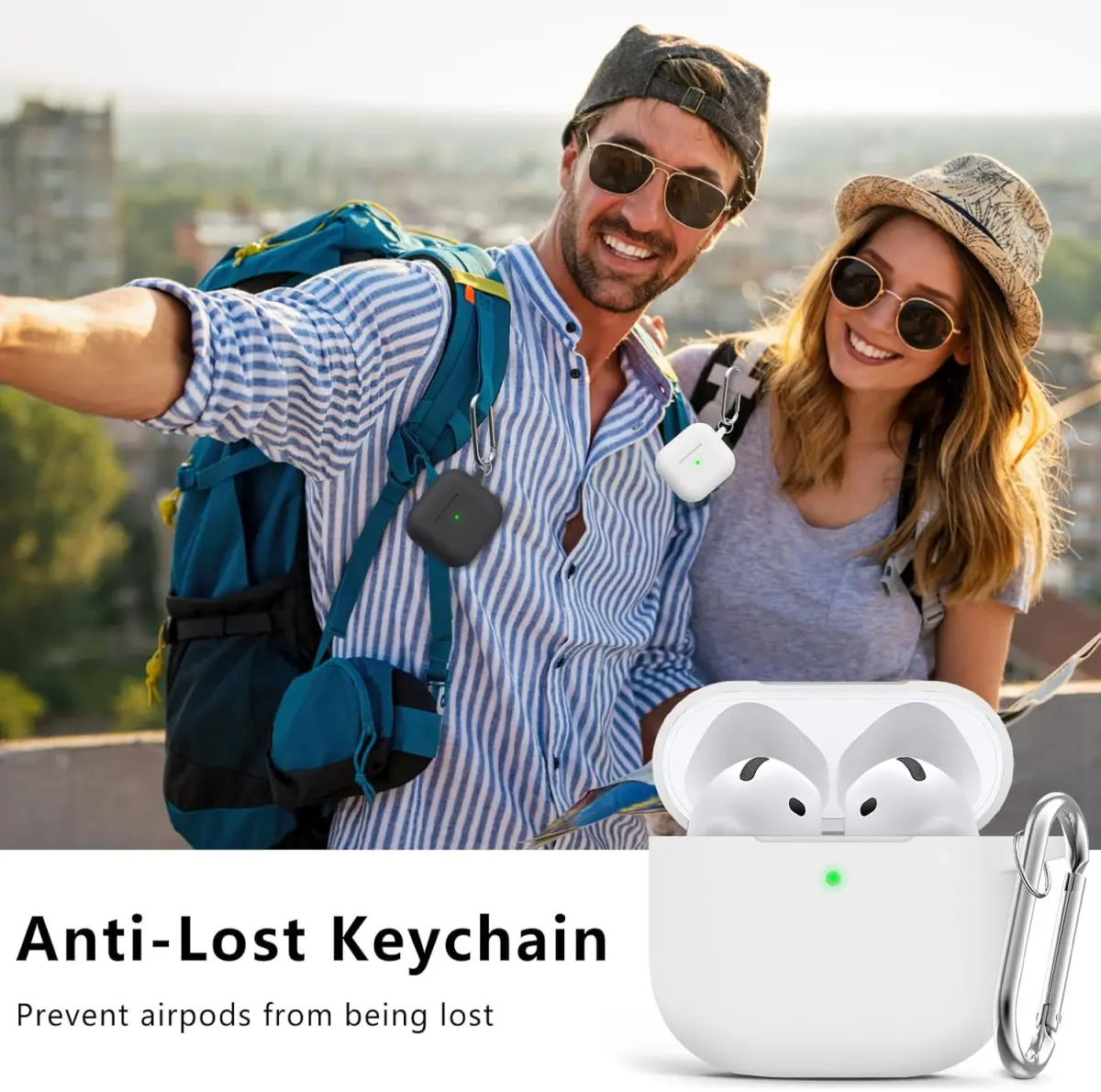 Apple AirPods 4 Siliconen Hoesje met Karabijnhaak Wit afbeelding 4