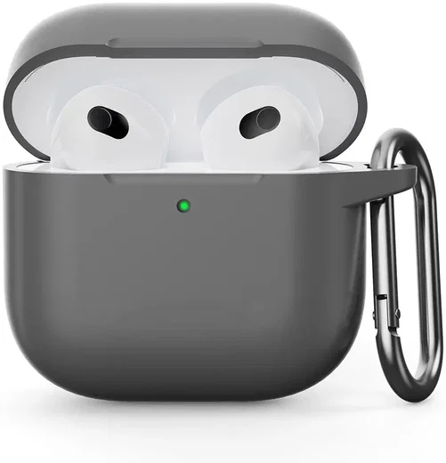 Apple AirPods 4 Siliconen Hoesje met Karabijnhaak Grijs afbeelding 1