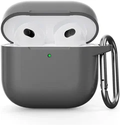 Apple AirPods 4 Siliconen Hoesje met Karabijnhaak Grijs afbeelding