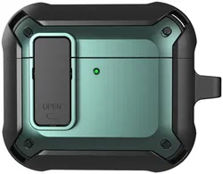 Apple AirPods 4 Hoesje Shockproof Cover met Karabijnhaak Groen afbeelding