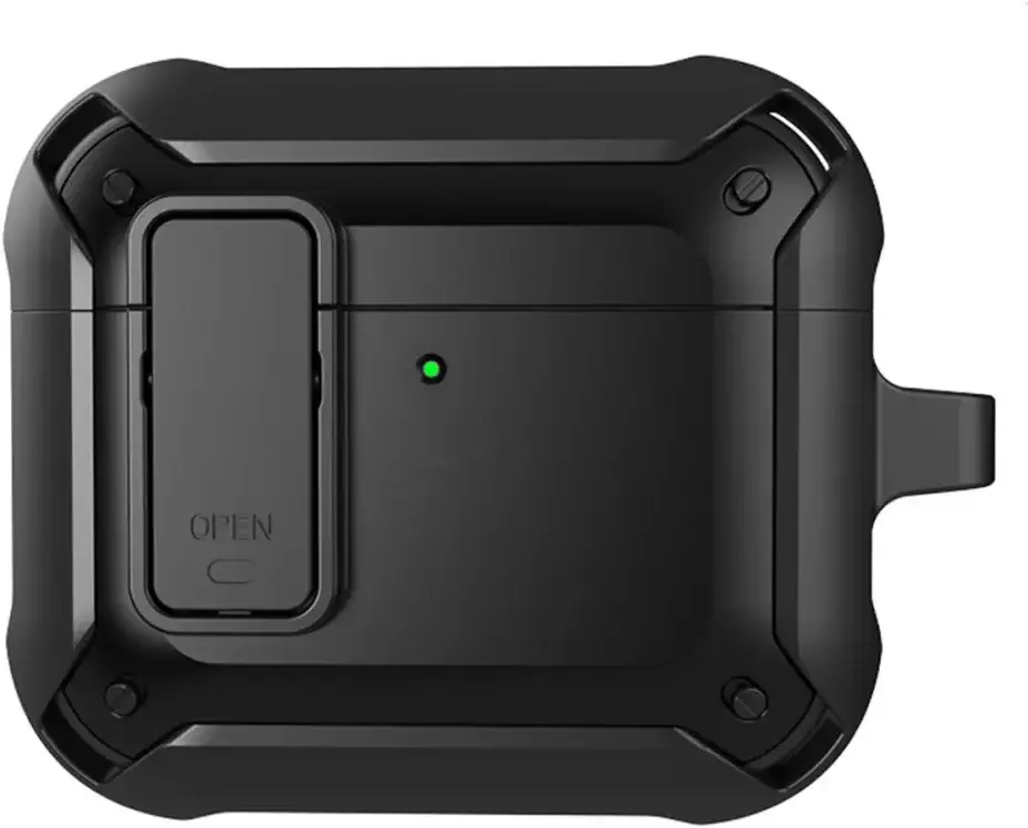 Apple AirPods 4 Hoesje Shockproof Cover met Karabijnhaak Zwart afbeelding 1
