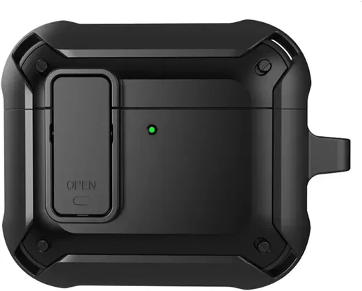 Apple AirPods 4 Hoesje Shockproof Cover met Karabijnhaak Zwart afbeelding 1
