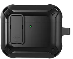 Apple AirPods 4 Hoesje Shockproof Cover met Karabijnhaak Zwart afbeelding