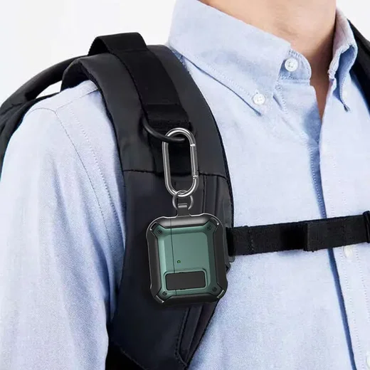 Apple AirPods 4 Hoesje Shockproof Cover met Karabijnhaak Zwart afbeelding 3