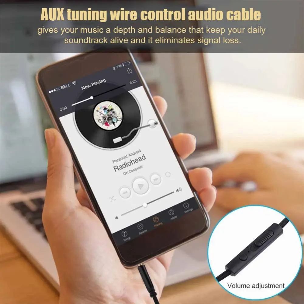 3.5mm Jack naar 3.5mm Jack Aux Kabel Met Microfoon 1.2M Wit afbeelding 6