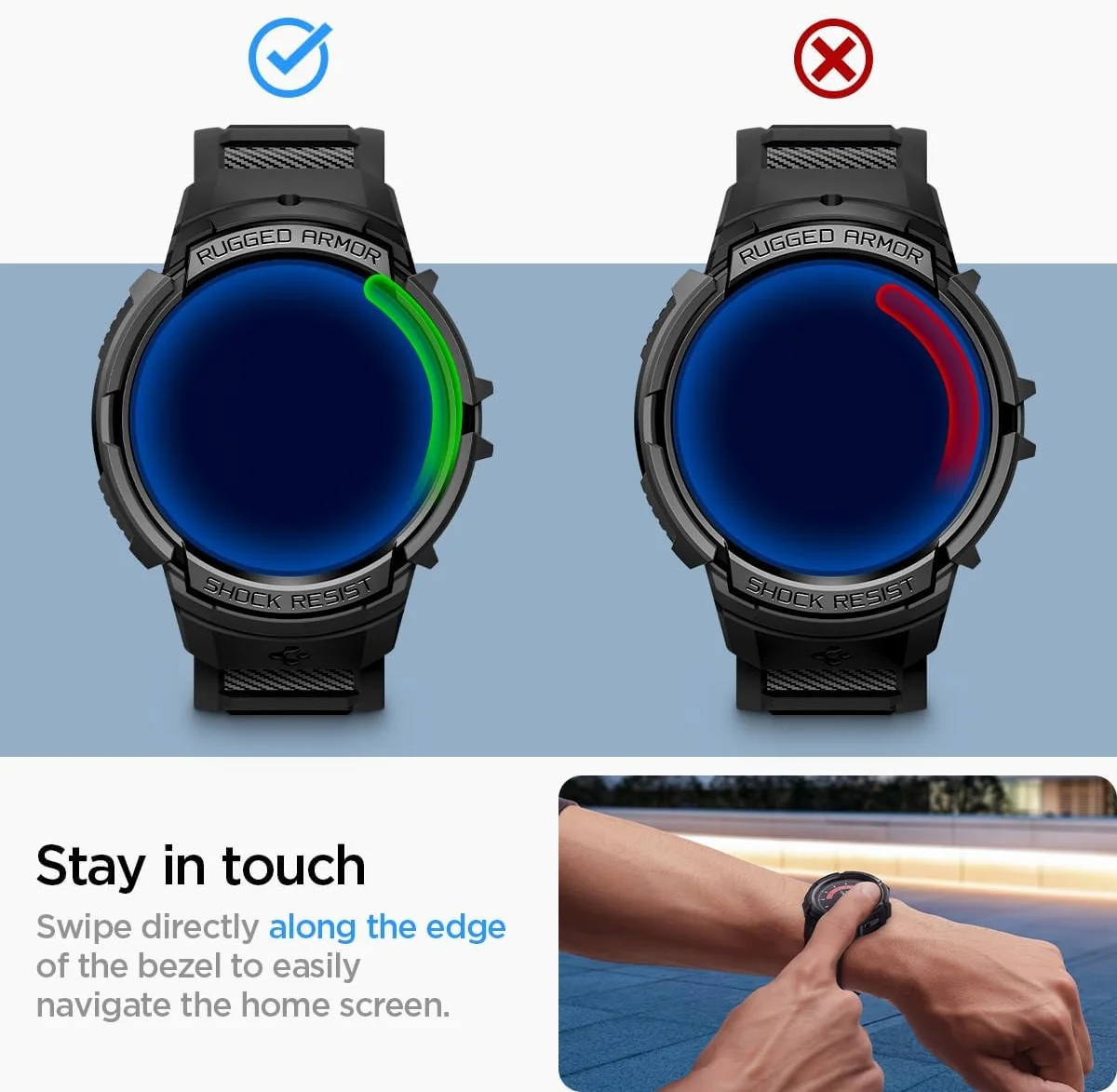 Spigen Rugged Armor Pro - Samsung Galaxy Watch 6 40MM - Hoesje en Bandje - Zwart afbeelding 3