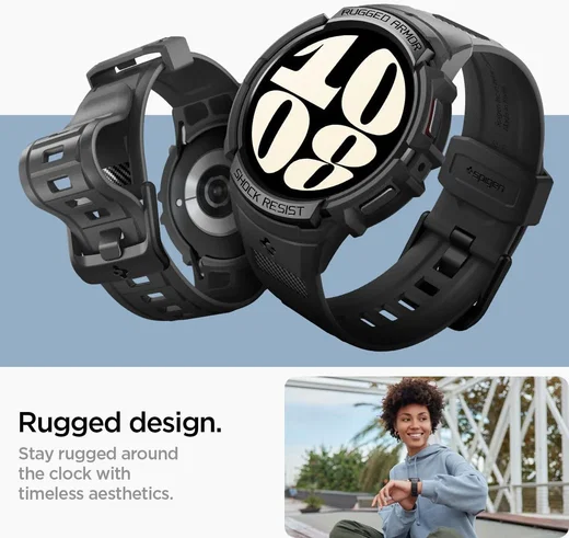 Spigen Rugged Armor Pro - Samsung Galaxy Watch 6 40MM - Hoesje en Bandje - Zwart afbeelding 5