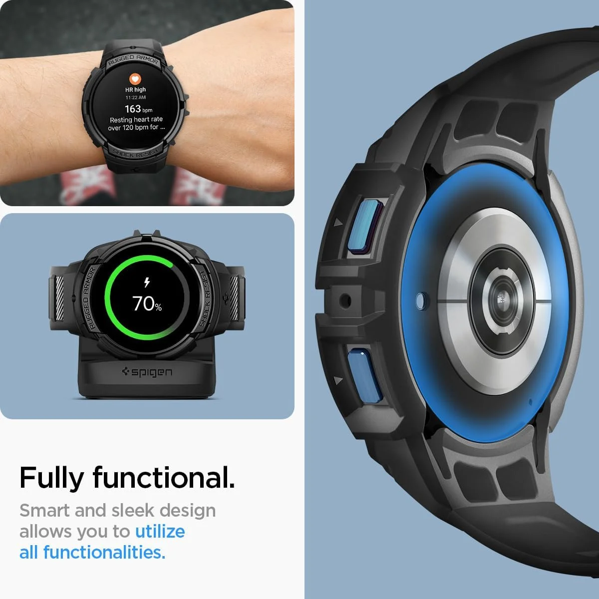 Spigen Rugged Armor Pro - Samsung Galaxy Watch 6 40MM - Hoesje en Bandje - Zwart afbeelding 6